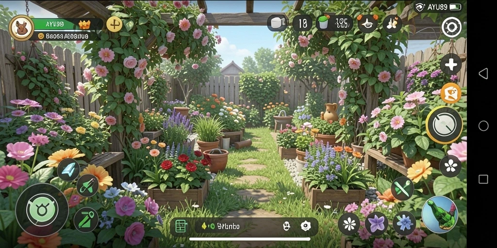 Screenshot AYU89 menampilkan pengalaman berkebun yang menarik dan interaktif.