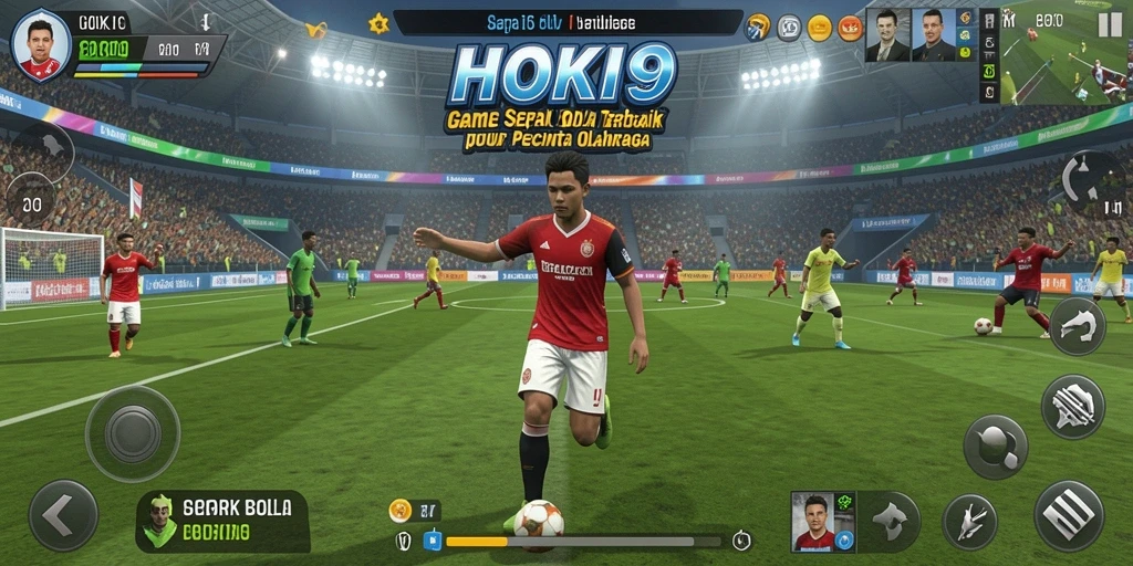 Tampilan gameplay HOKI9 dengan aksi seru di lapangan sepak bola.