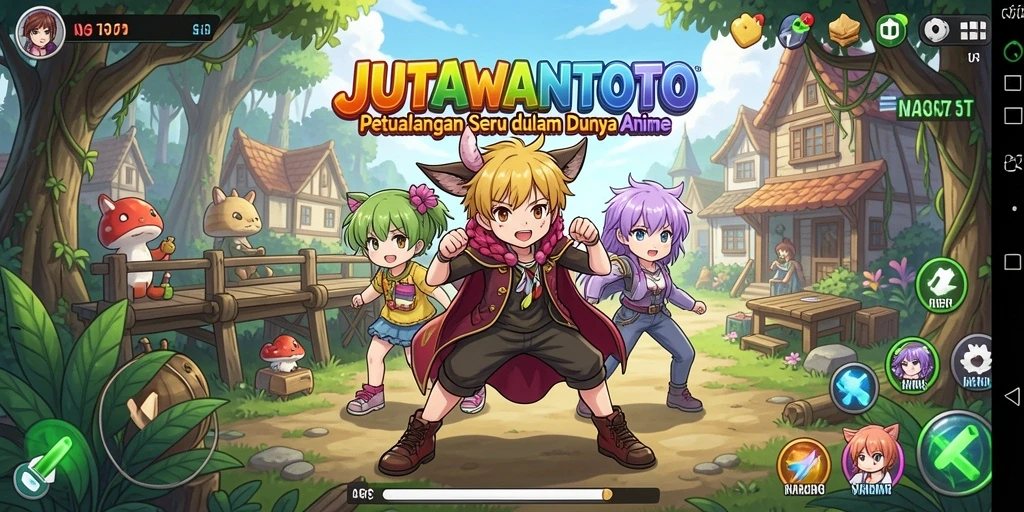Screenshot gameplay seru dari JUTAWANTOTO yang menampilkan karakter anime.