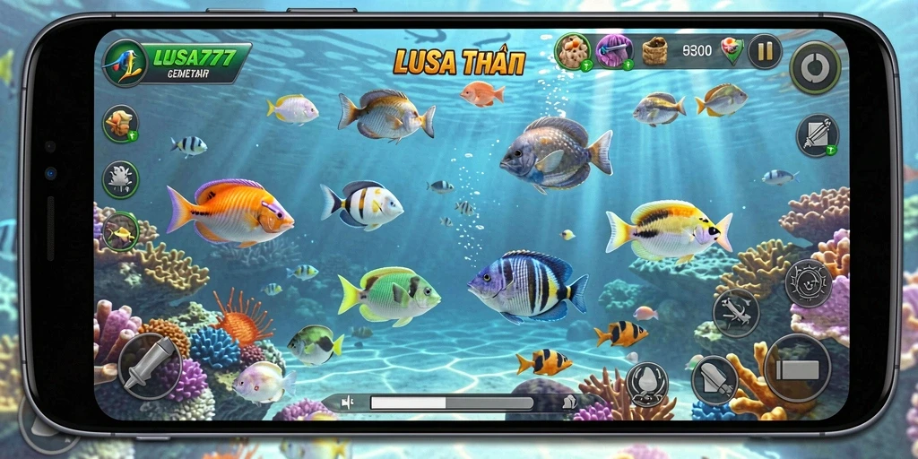 Screenshot gameplay LUSA777 menampilkan aksi menembak ikan yang seru.