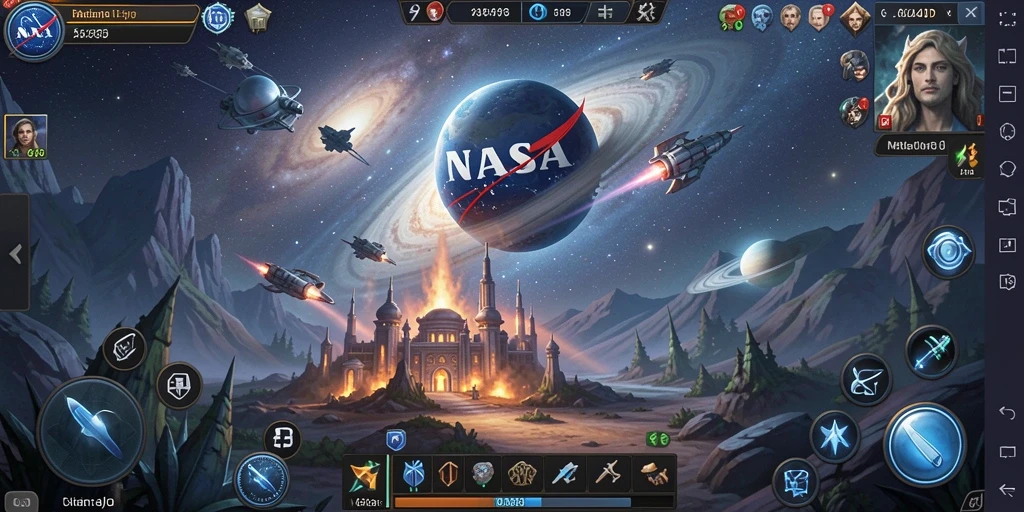 Tangkapan layar utama gameplay <strong>NASA4D</strong> memperlihatkan aksi seru di galaksi.
