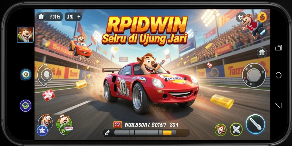 Screenshot gameplay RPIDWIN yang menampilkan aksi balapan yang mendebarkan.