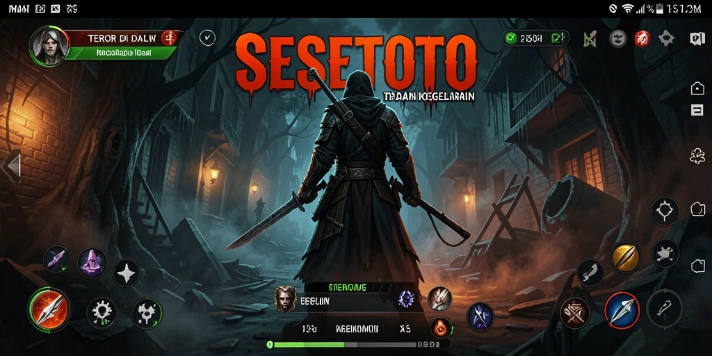 Screenshot gameplay SESETOTO menampilkan suasana horor yang mencekam.