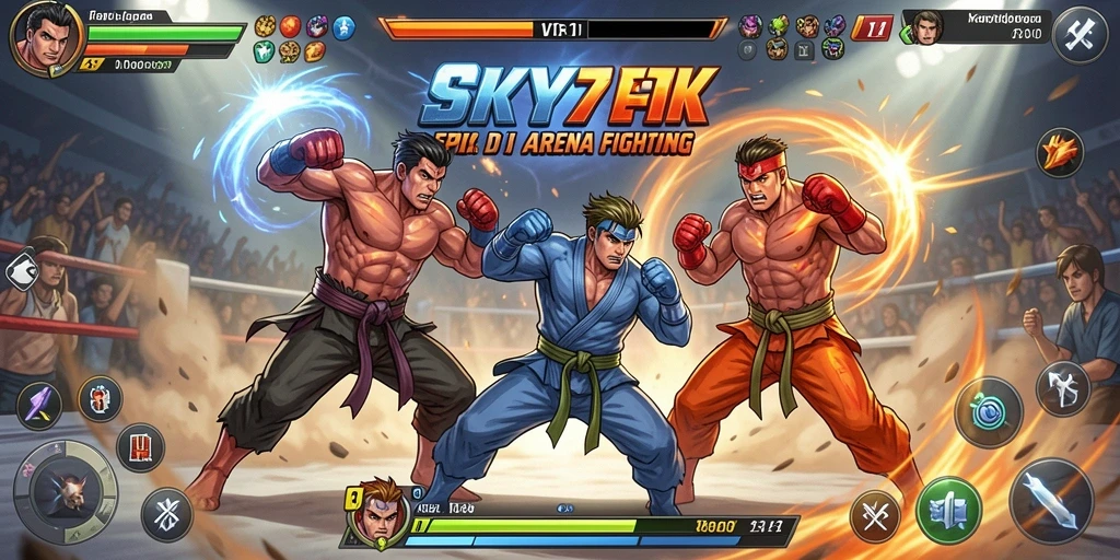 Tangkapan layar SKY77 menampilkan aksi pertarungan seru di arena.