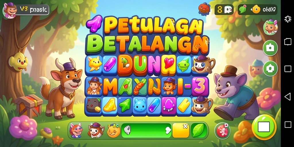 Tangkapan layar V87 menampilkan gameplay seru Match-3 yang penuh warna.